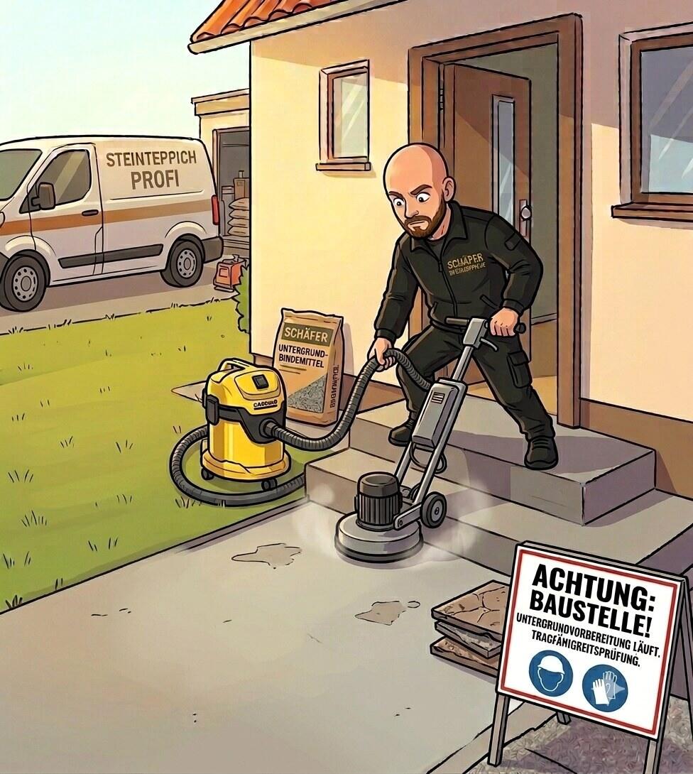 Untergrundvorbereitung mit Schleifmaschine vor der Verlegung